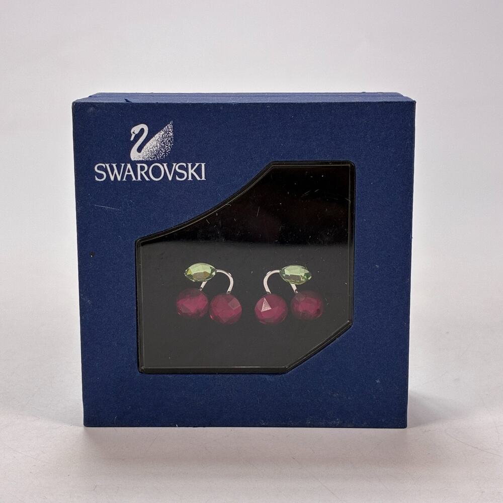 Swarovski Fruity Cherry Ruby Crystal Berries Rhodium Plated Pierced Earrings